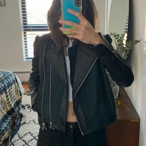 Helmut Lang Mixed Leather/Fabric Biker Jacket, XXS/XS